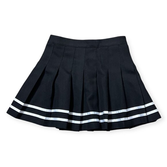 H&M Divided Pleated Mini Skirt Black Tennis Cheer Skirt Ribbon Trim Size 8 - Picture 1 of 9